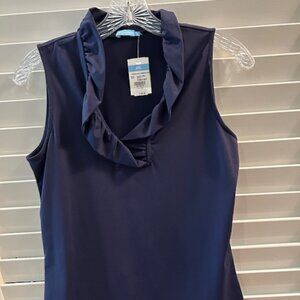 NWT J. Mc LAUGHLIN Durham Sleeveless Ruffle Top- Winter Navy